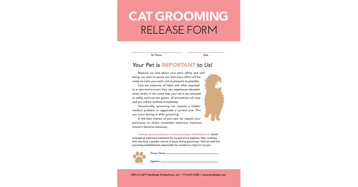 Cat Grooming Release Form Barkleigh Store